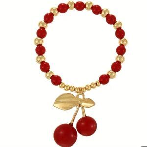 Gold & Red Cherry Beaded Bracelet